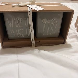 Rae Dunn Wake up Makeup set. Brand new with tags. Grey set in perfect condition